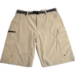 IRON CO Men's Stretch Shorts (SIZE 36) Flex Waist Flat Front Beige